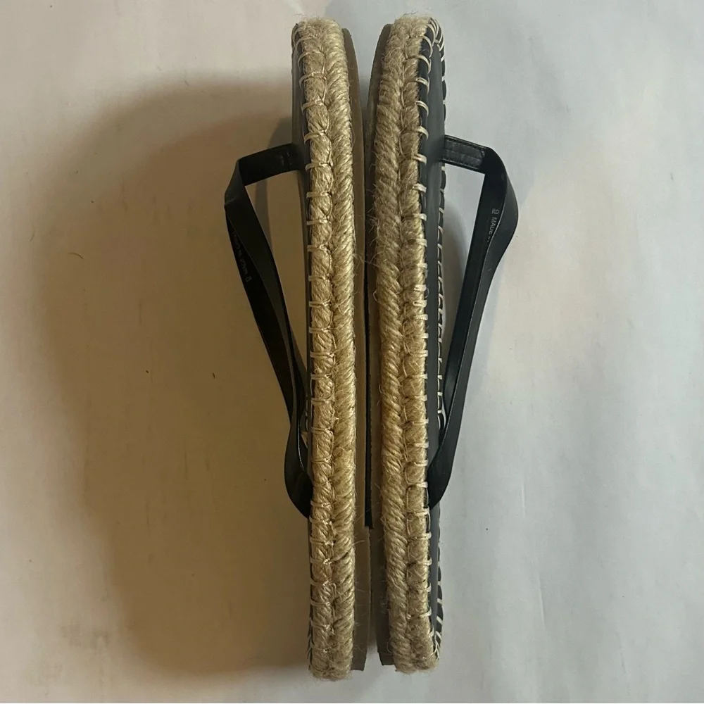 Aerie American Eagle Black Espadrille Flip Flops Thong Sandals Vacation Sz 9 EUC